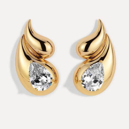 Trendy Waterdrop Cubic Zircon Jewelry Double Drop Earrings 18K Gold Plated Waterproof Tarnish Free Stainless Steel Stud Earrings