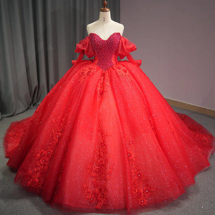 Jancember 6795 Vintage Red Pearls Empire Flower Quinceanera Ball Gown Dresses