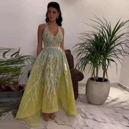 Jancember LSZ472 Shiny Green Style Prom Evening Gowns Halter Dresses for Girls