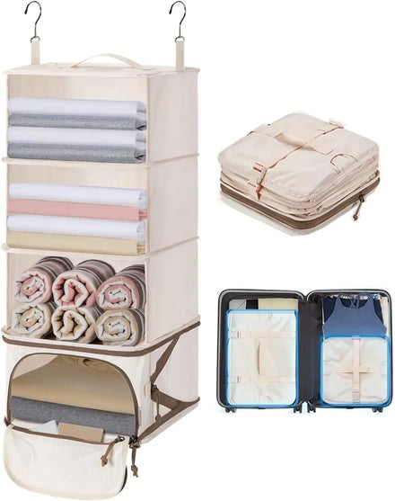 Fashionable Chicapo Portable Organizer Travel Hanging Bag Polyester Foldable Wardrobe Letter Pattern Hook Loop Closure Unisex