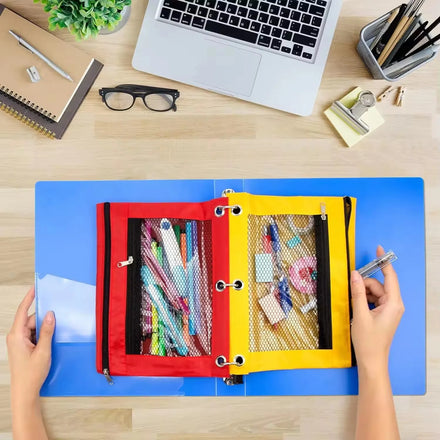 Chicapo National Large Capacity Office Stationery Bag 3 Holes Oxford Pen Pouch Binder B5 Flipchart Geometric Pattern Zipper