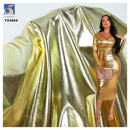 YX469 Laser 95 Polyester 5 Spandex Shiny Stretch Knit Fabric Single-sided Polyester Golden Shiny Fabric for Prom Dress