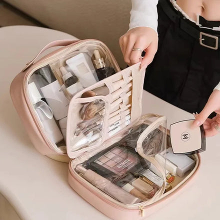 New Large Capacity Portable Travel Makeup Organizer Bag Waterproof Exquisite Cosmetic Bag Zipper Closure PU Material Dot