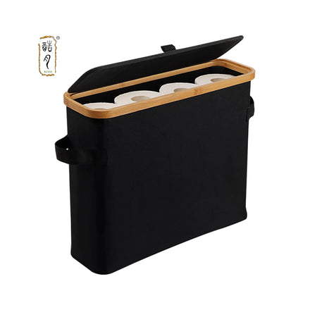 KUYUE Toilet Paper Storage Basket with Lid Bamboo Toilet Paper Storage Holder Stand Organizer for Bathroom