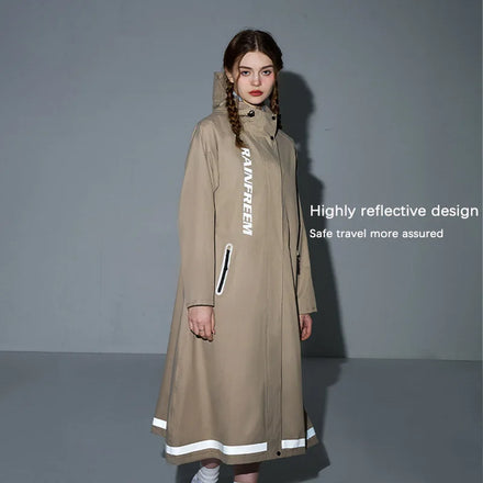 Rainfreem High Quality Waterproof Long Trench Pongee Fabric PVC Coating Fashion Raincoat Poncho
