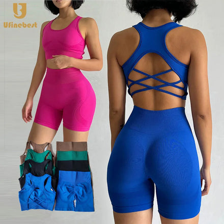 New Seamless Yoga Suit Yoga Scrunch Butt Shorts Two-piece Running Fast Drying Gym Fitness Sports Sets Women