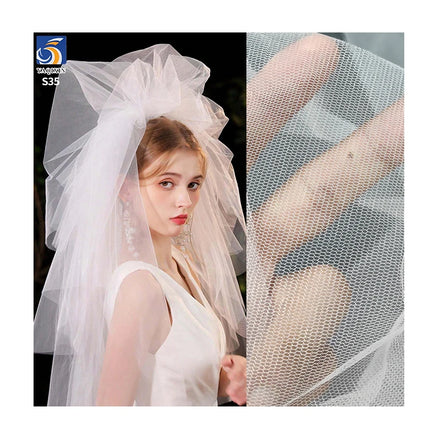 S35 20gsm Transparent Strengthen Plain Knit Polyester Mesh Tulle Fabric White Wedding Veil Bride Fabric Tulle