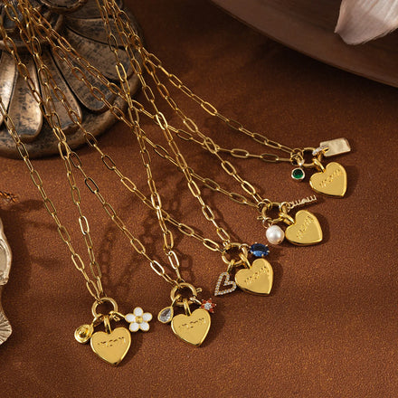 New Arrival Design Heart Zircon Necklace I Love You Mom Stainless Steel Mama Necklace for Mother'S Day Gift