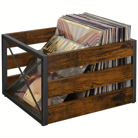Industrial Metal & Wooden Book Storage Box Easy Assembly Vinyl Record Storage Crate for Jewelry & Album Storage Rectangle Shape