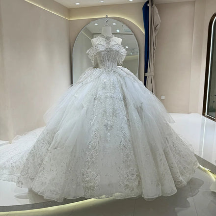 Jancember DW0051 Heavily Beaded Tassel Tulle Fabric Wedding Lace Dresses