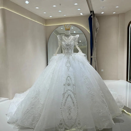 Jancember DW0052 Crystal Long Sleeve Empire Puffy Wedding Dresses for Girls