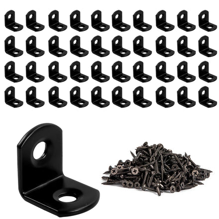 Corner Braces Bracket (20x20x16mm) 40 Piece Set L Shaped Angle Bracket with Screws Carbon Steel Perforated Right Angle (Black)