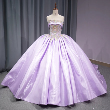 Jancember 1274 Glossy Lilac Strapless Embroidery Lace Quinceanera Dresses