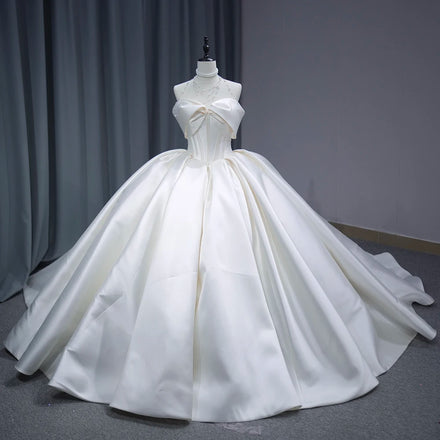 Jancember 1286 Elegant Ivory Off Shoulder Satin Bow Ball Gown Wedding Dresses