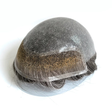 Fine Swiss Lace Front Thin PU Skin Base Revert Knots Natural Human Hair BIO Style Men Toupee Hair System