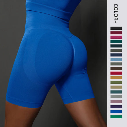 Seamless Knitted Solid Color Breathable Three-Quarter Yoga Pants Running Fitness Sports Shorts for Women