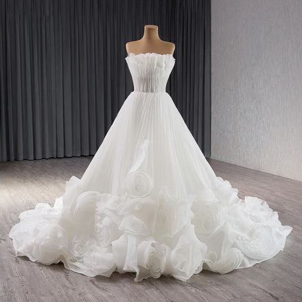 Jancember 241107 Boho Strapless Ivory Ruched Wedding A-line Dresses for Girls