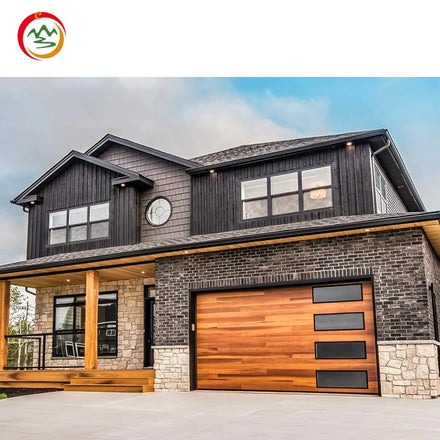 Modern Full-View Aluminum Tempered Automatic Sandwich Panel Steel Foam Garage Door Elevated Section Home Use Finished Wooden
