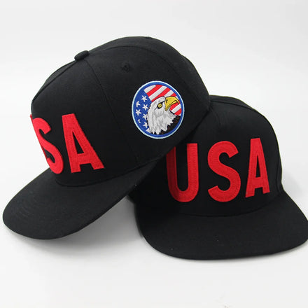 USA Letters Patch New Designers 5-Panel Flat Bill Baseball Hats Custom Acrylic Flat Brim Embroidery Logo Snapback Caps