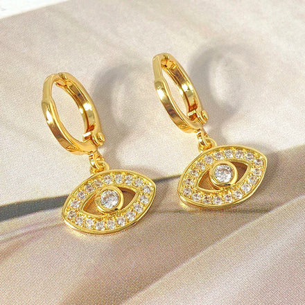 Women Earrings Wholesale Foxi Ready to Ship Fashion Jewelry Zircon Dangle Turkish Evil Eye Hoop Earrings