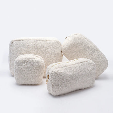 Large Capacity Lamb Wool Cosmetic Bag Cream Portable Multifunctional Travel Towel for Toiletry Storage Zipper Closure Letter Pat