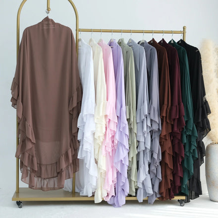 New Design Muslim Prayer Khimar Jilbabs Hijab Solid Color Premium Chiffon Fabric Two Layers Hijabs Khimars for Women H404