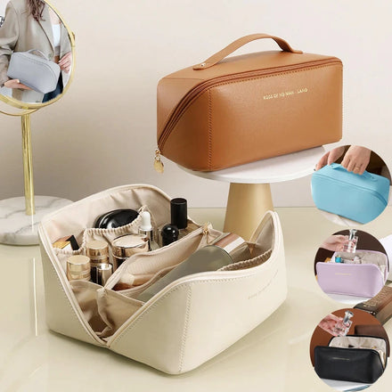 National Style PU Leather Travel for Toiletry Cosmetic Bag with Waterproof Zipper Makeup Wash Bag Organizer Featuring Letter Pat