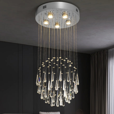 Duplex Building Droplight Villa Loft Apartment High Hollow Light Luxury Crystal Chandelier Pendant Light
