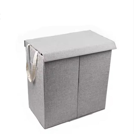 Factory Price Large Laundry Woven Basket Industrial 2 Compartment Two Section Divide Baby Laundry Basket Canvas with Cover