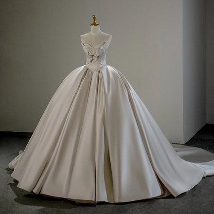 Jancember SFY184 Royal Bow Satin Court Women's Wedding Dresses With Train