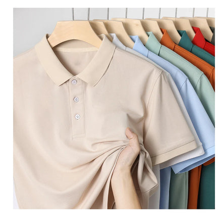 Oem Customized logo Design Casual Solid Color Lapel T-shirt Ice Silk Breathable Men's Short-sleeved Polo Shirt
