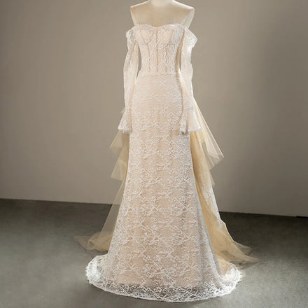 Jancember SFY200 Beautiful Girls Lace Pattern Mermaid Wedding Dresses With Train