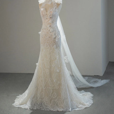 Jancember SFY227 Beach Halter Sleeveless Flower Mermaid Wedding Gowns Dresses