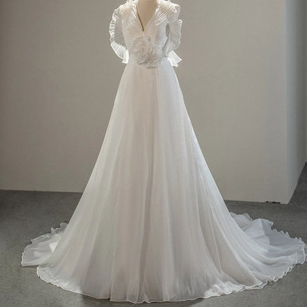 Jancember SFY220 Boho Ruched Flower Backless Wedding A-line Bridal Dresses