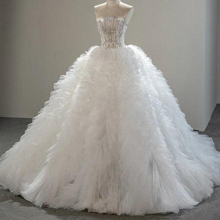 Jancember SFY219 Luxury Strapless Empire Ruched Puffy Women's Wedding Dresses