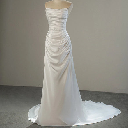 Jancember SFY228 Elegant Satin Ruched Slim Mermaid Wedding Dresses for Women