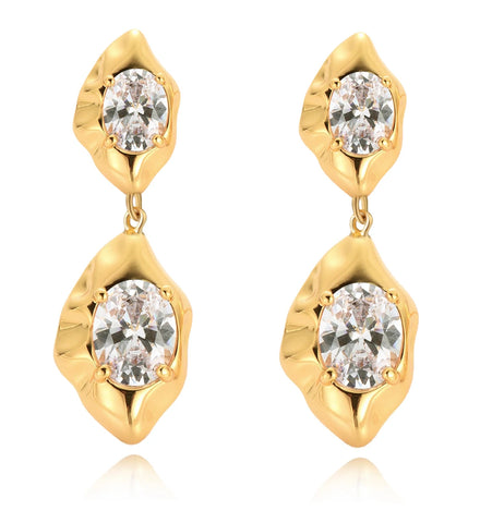 Fashion Simple Irregular Brass Gold-Plated Inlaid Oval AAAAA Zirconia Stud Earrings for Women Jewelry Factory Wholesale