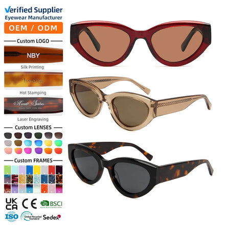 22SA099 Custom Retro Cat Eye Sunglasses Wholesale TAC Polarized Acetate Frames for Women