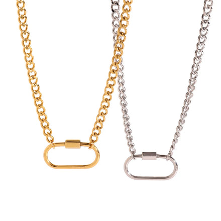 Minimalist Stainless Steel 18K Gold Plated Oval DIY Function Buckle Necklace Women Statement Water Resistant Daily Jewelry