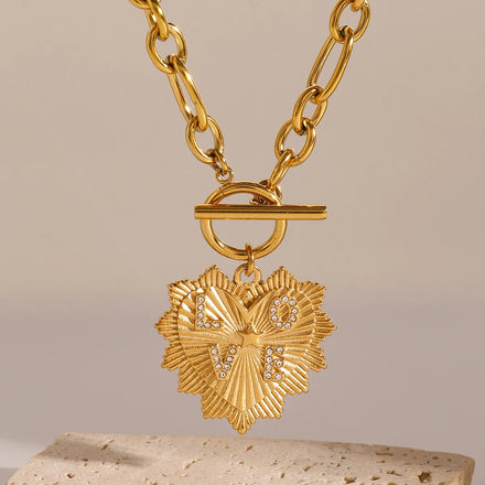 New Arrival L-O-V-E Fluted Heart Pendant Necklace Stainless Steel Waterproof 18k Gold Plated Women's Fashion Jewelry Necklaces