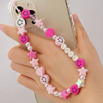 Wholesale Evil Eye Beaded Polymer Clay Keychain Face Design Phone Charm Lanyard with Keyring Spot Delivery Available