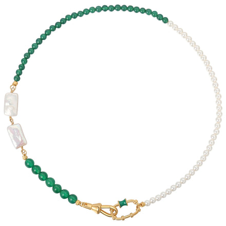 Fashion Premium Natural Chrysoprase Beaded Baroque Freshwater Pearl Necklace Sweater Chain Women's Jewelry Wholesale