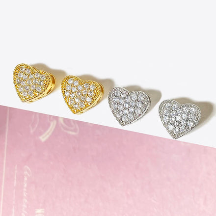 Ready to Ship Jewelry Foxi Women's Fashion Earrings 18k Gold Plated Cubic Zircon Iced Out Heart Stud Earrings