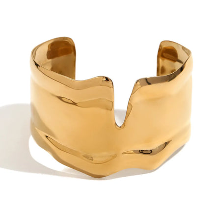 Fashion Chunky Lava Style V Design Cuff Bangle Waterproof Jewelry 18K Gold Plated Bangles Statement Stainless Steel Jewelry