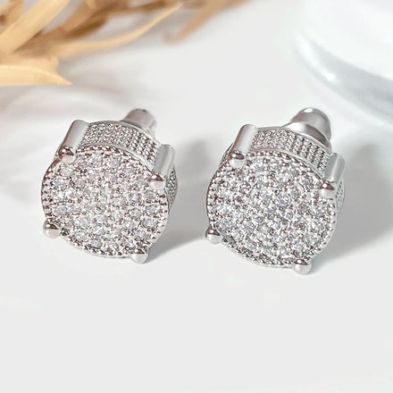 Ready to Ship Jewelry Foxi Factory Wholesale Trendy Earrings Gold Plated CZ Gemstone Round Shape Fashion Hip Hop Earrings