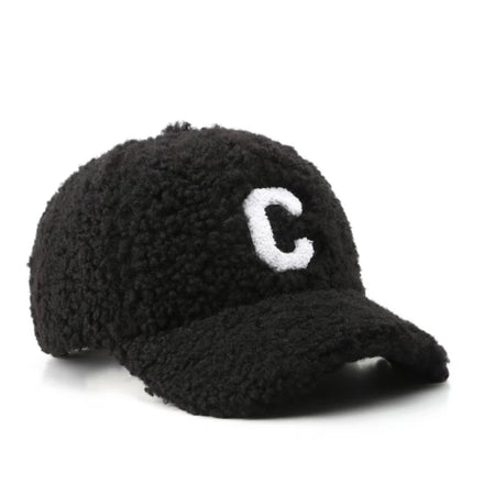 Customized Logo Embroidery Adjustable Warm Winter 6-Panel Gorras New Style Furry Polyester Letter C Baseball Cap High Fitted
