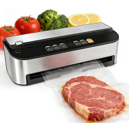 Portable Electric Stainless Steel Vacuum Sealer with Auto Open Close Lid System Roll Holder Countdown Time for Food Storage