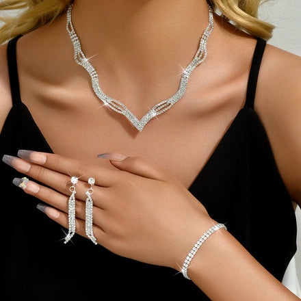 4PCS JOMTY Fashion Women's Jewelry Set Set with Wreath Necklace Earrings and Bracelet