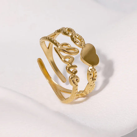 Beimai OEM Classic Love Heart-shaped Waterproof Stainless Steel 18K Gold Plated/Silver Plated Open Adjustable Ring