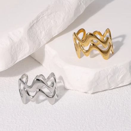 Beimai OEM Ring Fashionable Irregular Wave Pattern High-grade Waterproof Stainless Steel Ring